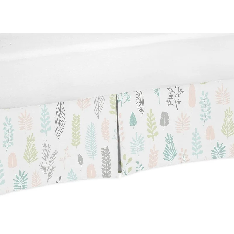 Sweet Jojo Designs Pink Grey Tropical Leaf Girl Crib Bed Skirt - Blush Turquoise Gray Green Botanical Rainforest Jungle Sloth