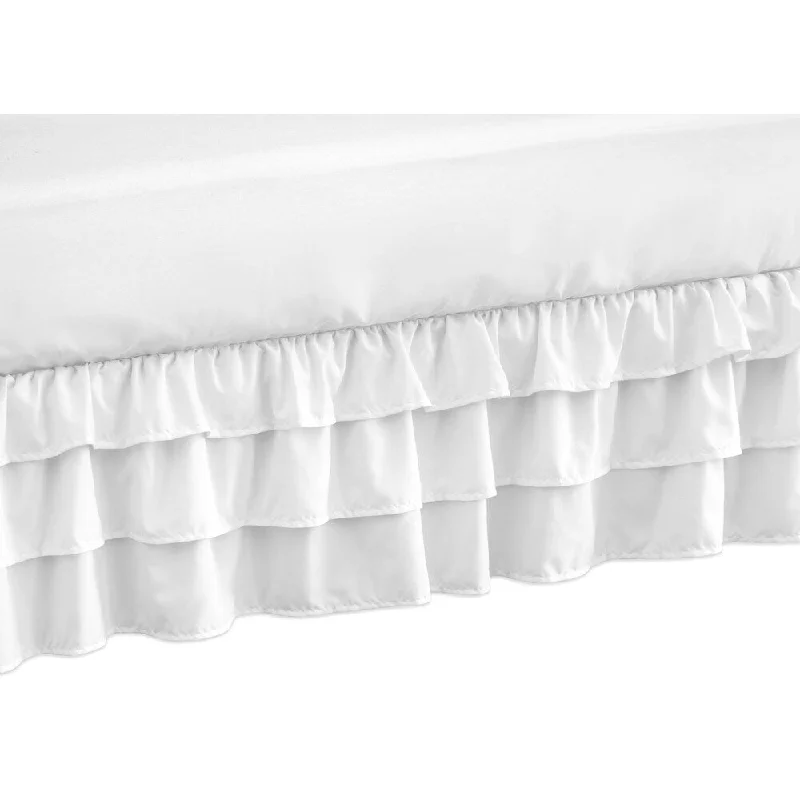 Sweet Jojo Designs Solid Color White Shabby Chic Harper Girl Collection Crib Bed Skirt