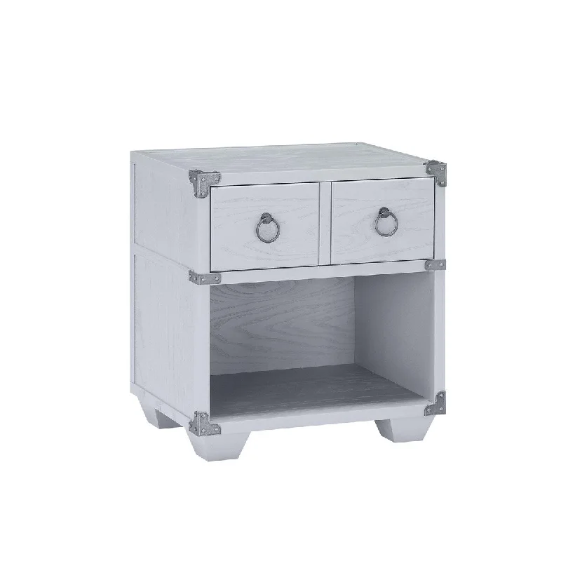 1-drawer Nightstand, Wooden Frame with Metal Industrial Braces, Wooden Block Leg, Side Metal(Ball Bearing)