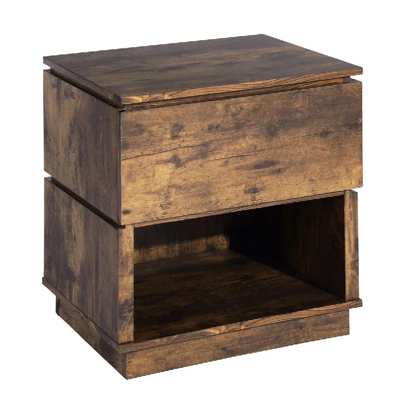 1-Drawer Walnut Wooden Nightstand 22 in.H X 19.7 in.W X 15.7 in.D