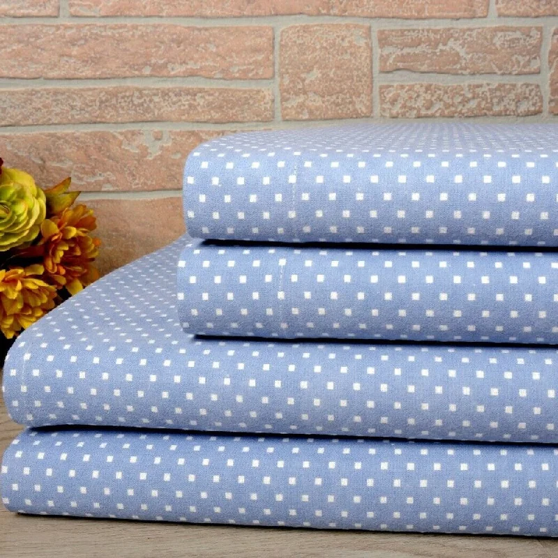 100% Cotton Printed Flannel Soft Deep Pocket Queen Blue Dots