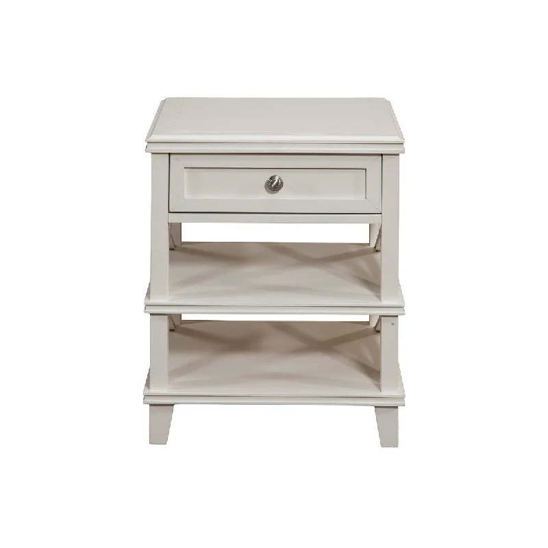 1628APB White 1 Drawer Nightstand with Shelves