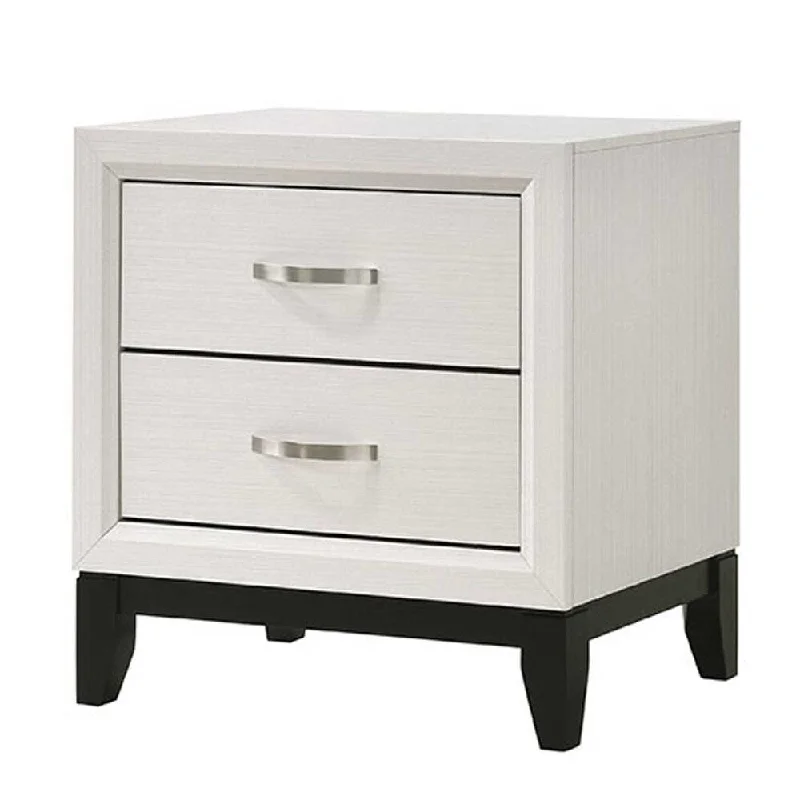 2 Drawer Dual Tone Wooden Nightstand with Chamfered Legs, Black and White