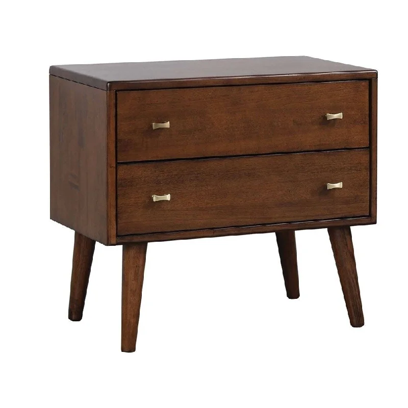 2 Drawer Transitional Nightstand with Metal Handles and Splayed Legs,Brown