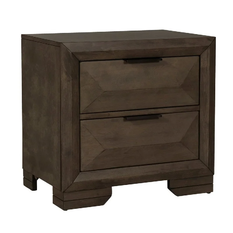 2 Drawer Wooden Nightstand with Bracket Legs and Metal Pulls, Brown