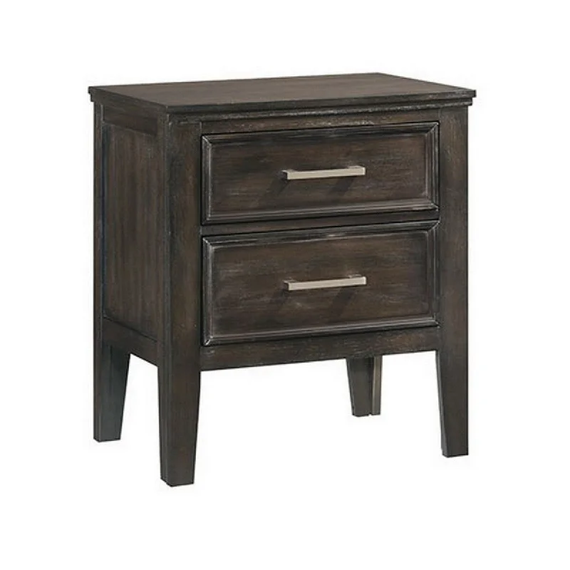 2 Drawer Wooden Nightstand with Chamfered Legs, Rustic Brown