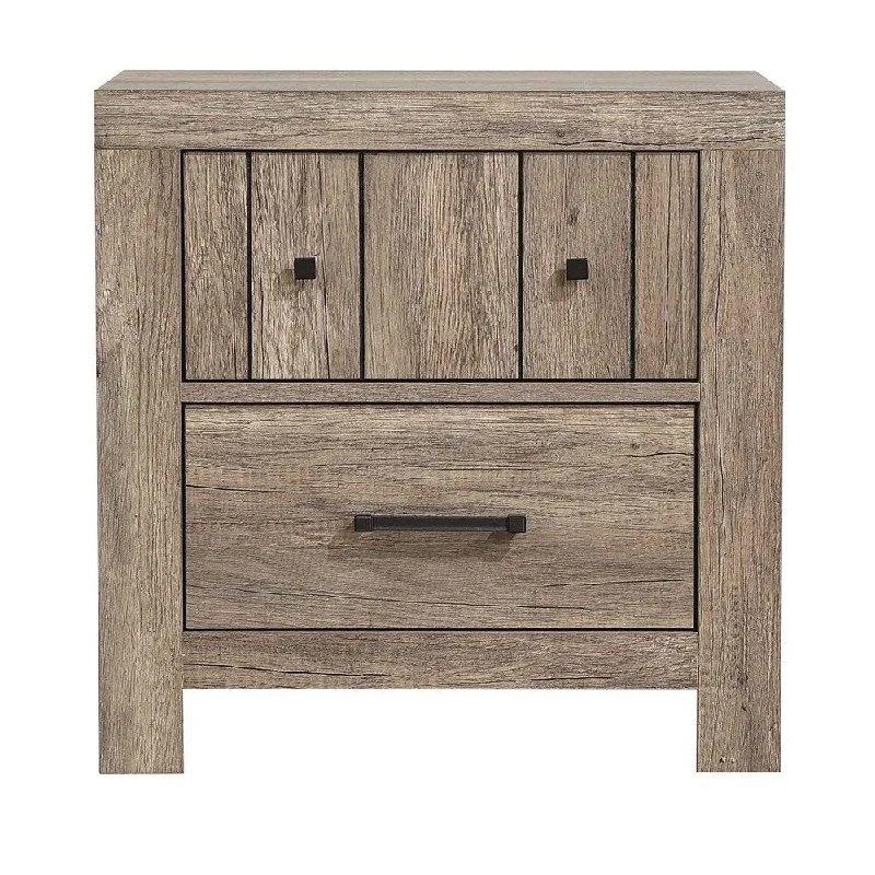 2 Drawer Wooden Nightstand with Natural Grain Details, Rustic Oak Brown