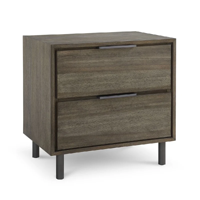 2 Drawer Wooden Nightstand with Tubular Legs, Brown