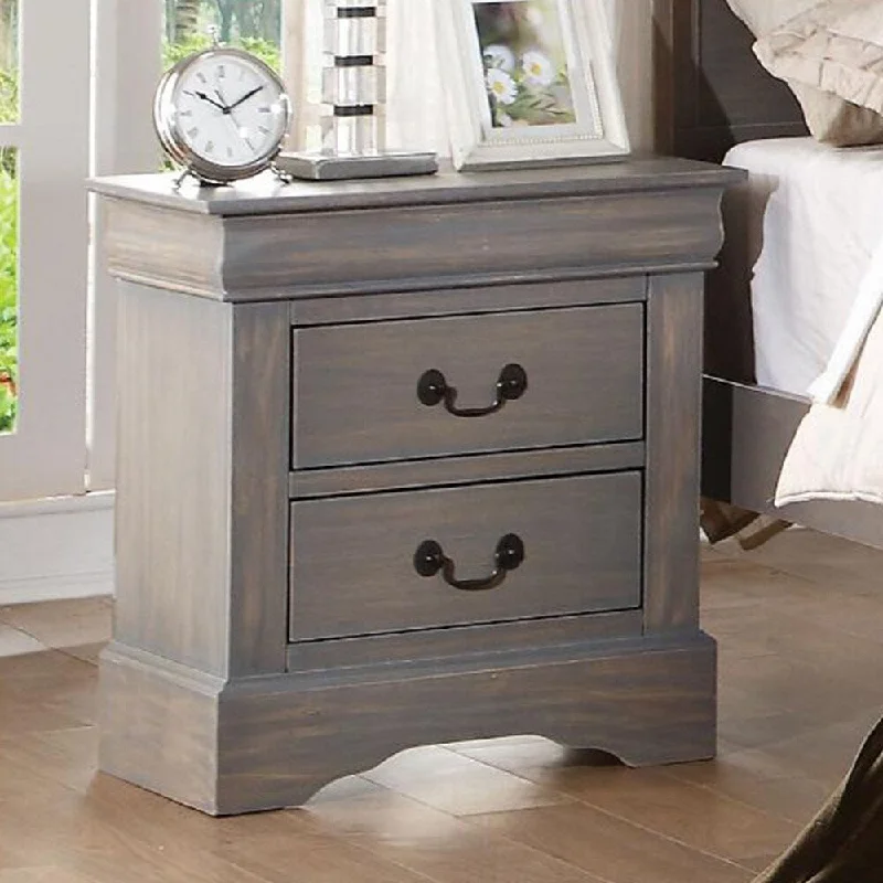 2-drawers Nightstand, with Center Metal Glide, Brushed Nickel