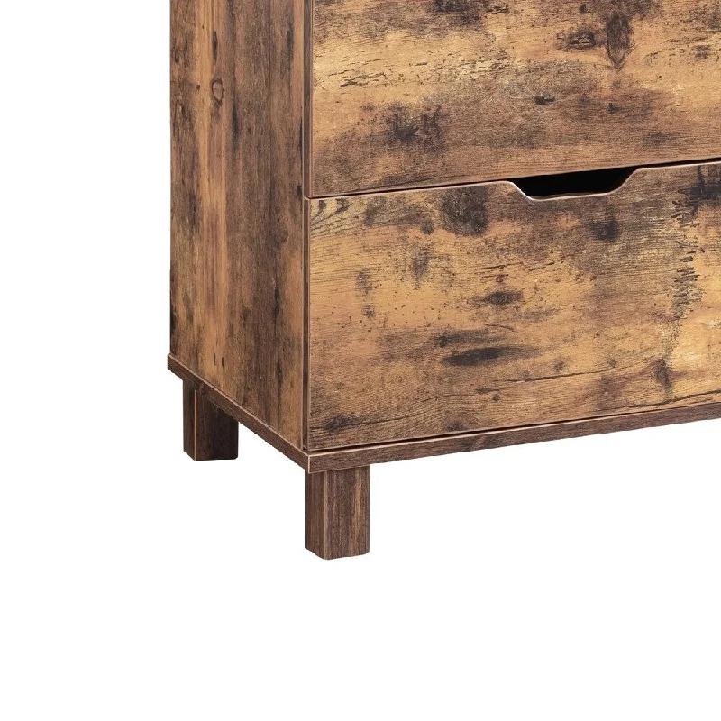 2 Drawers Wooden Frame Nightstand with Grain Details, Distressed Brown