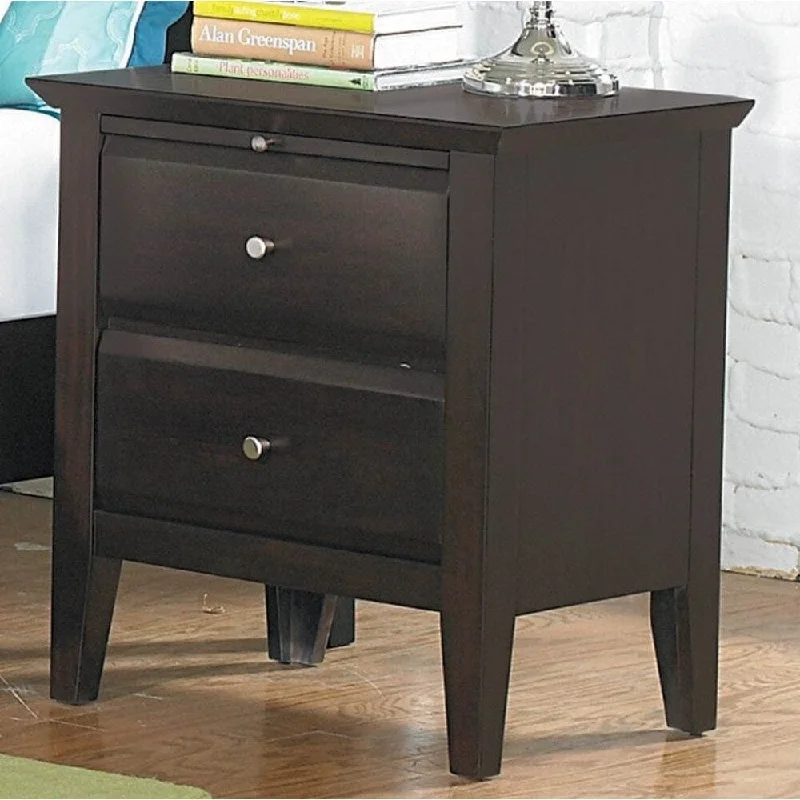 2 Drawers Wooden Night Stand In Espresso Brown