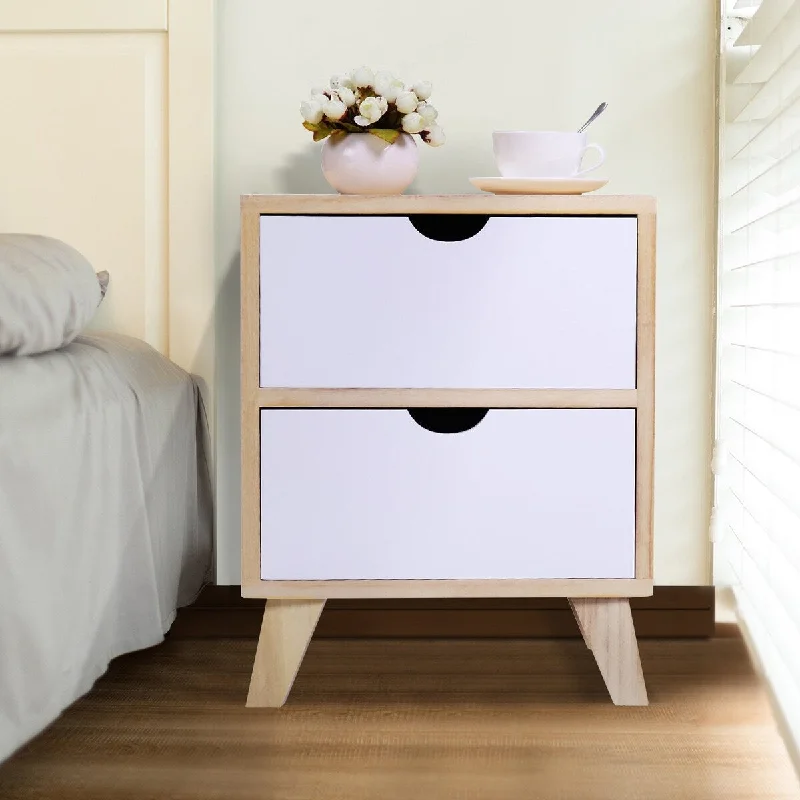 2 Set 2-Drawer Wood Nightstand in White