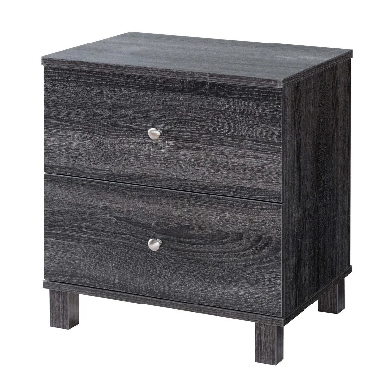 22 Inches 2 Drawer Nightstand with Straight Legs, Distressed Gray