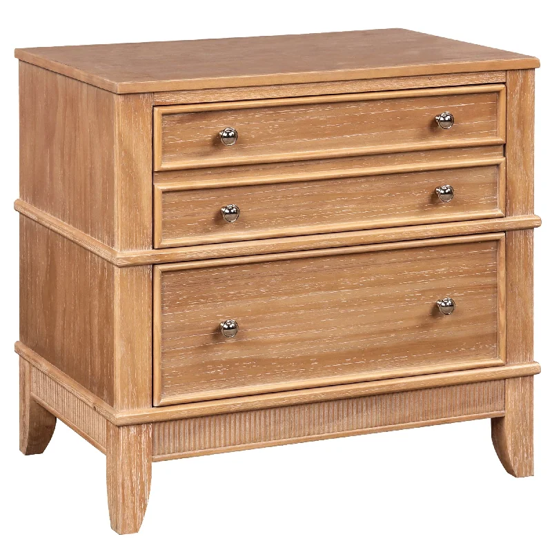 27.3" Solid Pine Wood Natural Finish Nightstand Locker with 3 Rawers Included a Felt-Lined Hidden Space