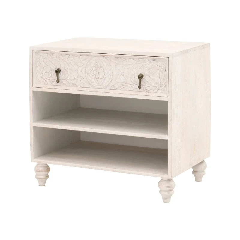 28 Inch 2 Drawer Wooden Nightstand with 2 Compartments, Cream