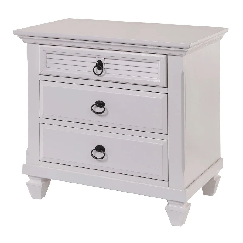 28 Inch Wooden Nightstand with Three Drawers, White