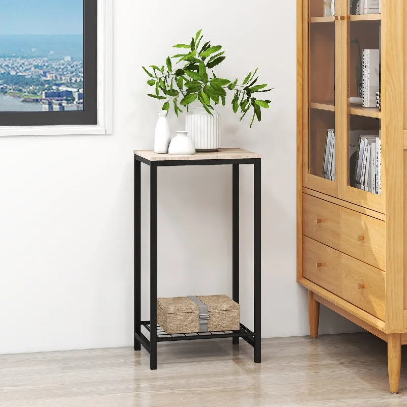 29''H Industrial 2-Tier Small Nightstand with Metal Frame&Mesh Shelves