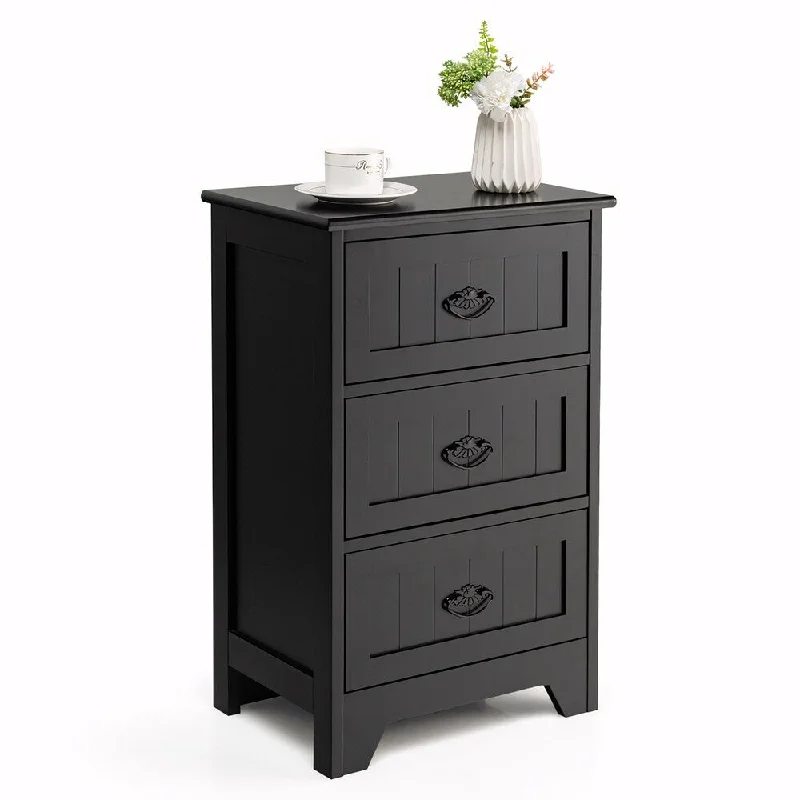 3-Drawer End Storage Wood Side Nightstand black/white