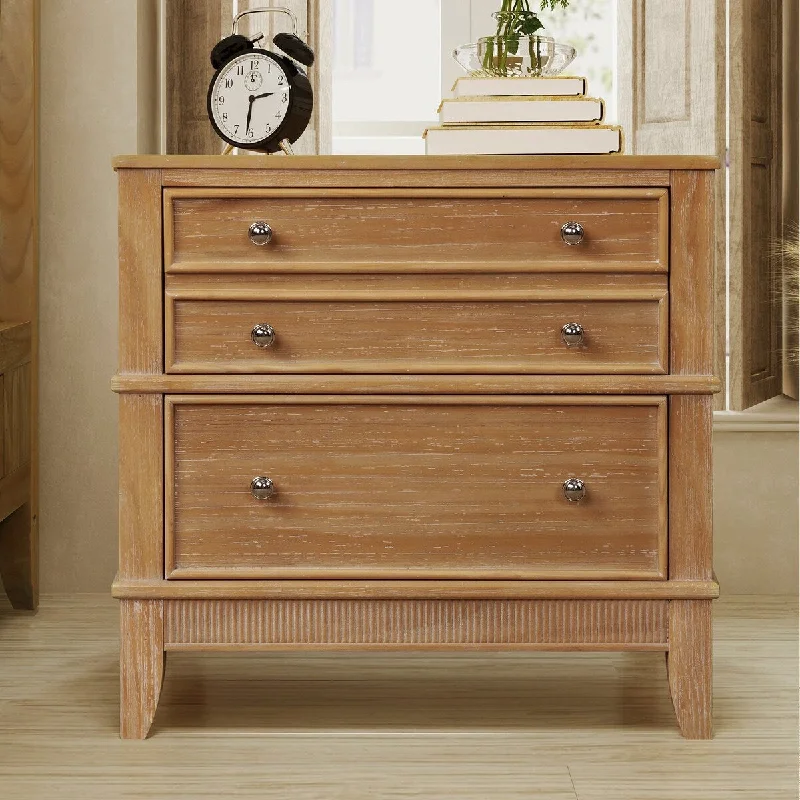 3-Drawer Solid Wood Nightstand in Natural/ Coffee