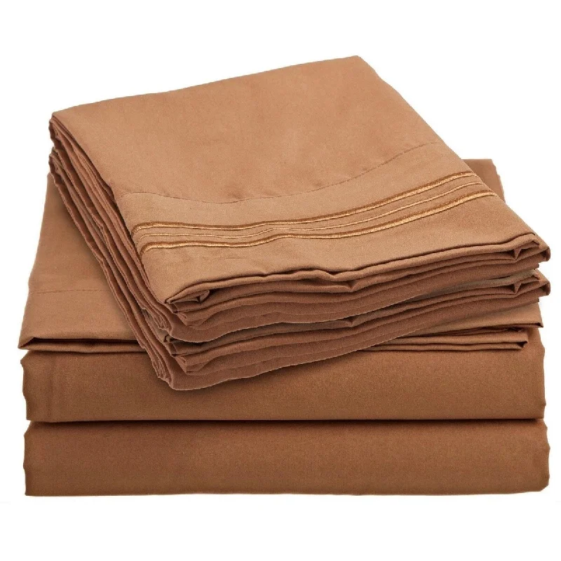 4 Piece 1600 Count Super Soft Sheet Set Twin Mocha Brown