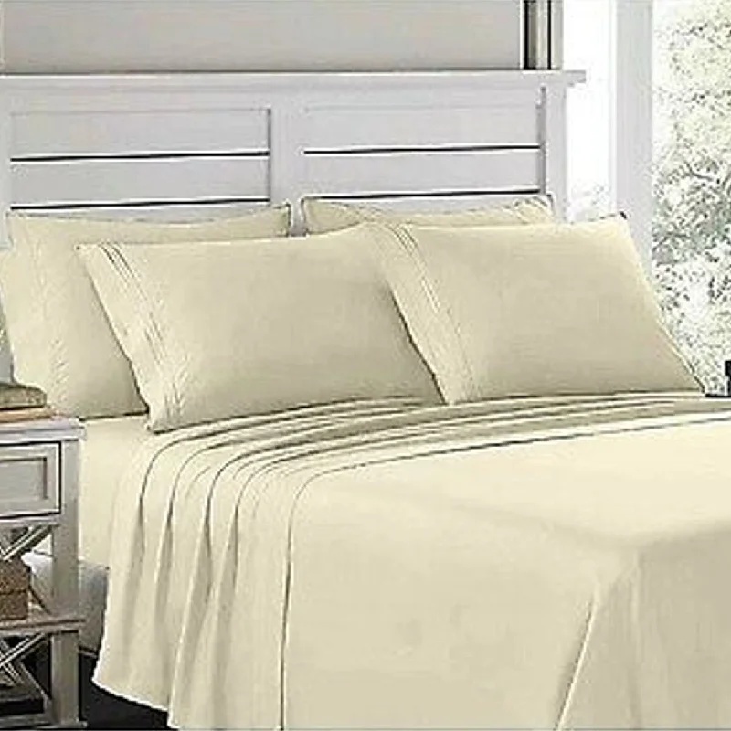 4 Piece Deep Pocket 1900 Fitted Sheet Set Cal King Beige