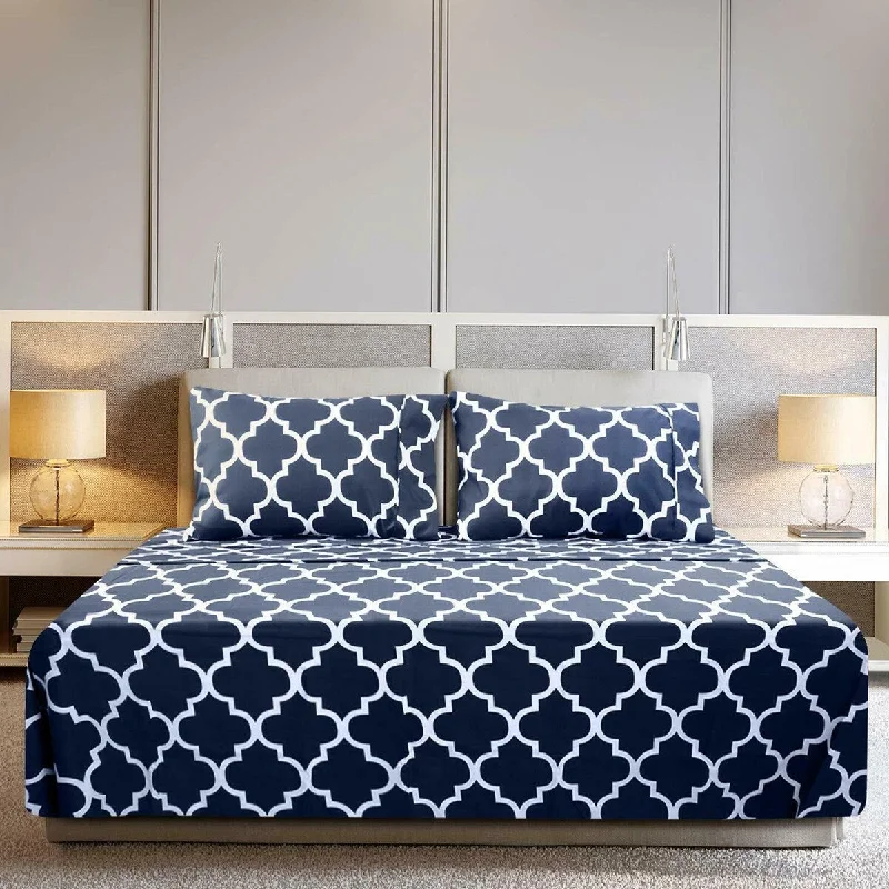 4 Piece Geometric Shape Sheet Set King Blue