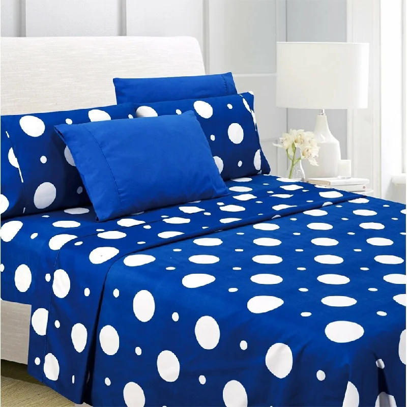 6-Piece Egyptian Comfort 1800 Series Ultra Twin Blue Polka Dot