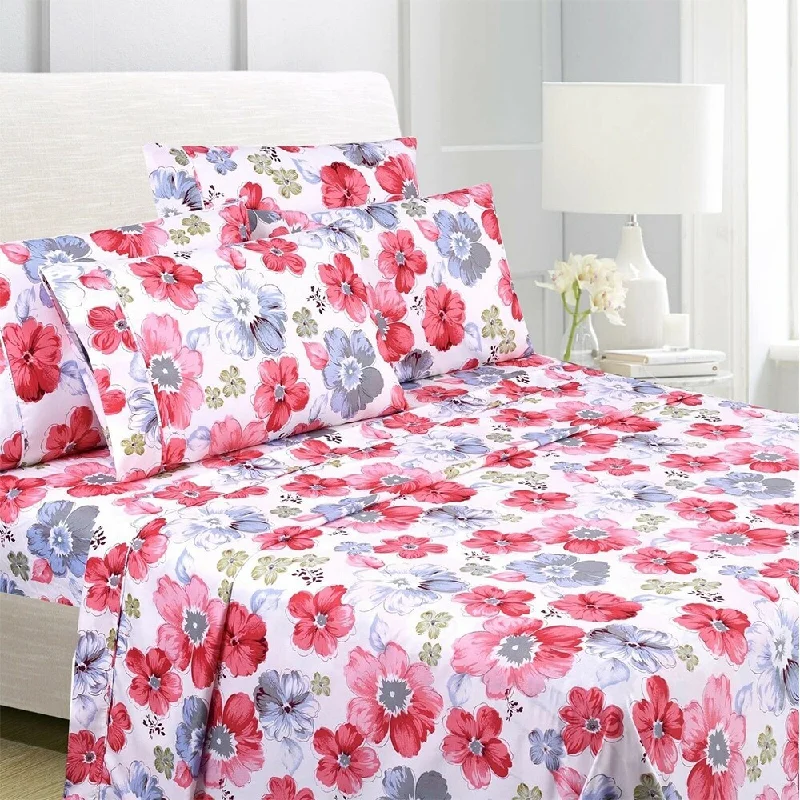 6-Piece Egyptian Comfort 1800 Series Ultra Twin Red Floral