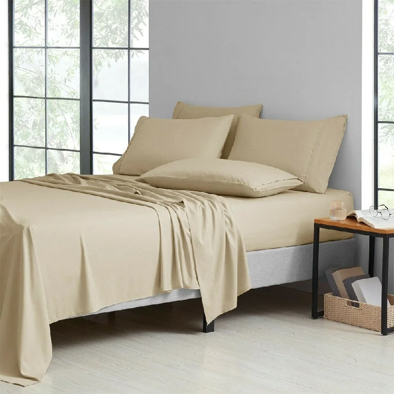 6 Piece Set 1800 Series Bamboo Soft Deep Pocket Queen Khaki