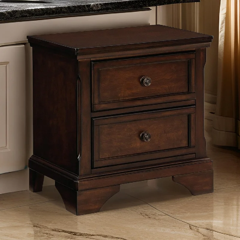 Ada 27 Inch Nightstand, English Dovetail Joints, 2 Gliding Drawers, Brown