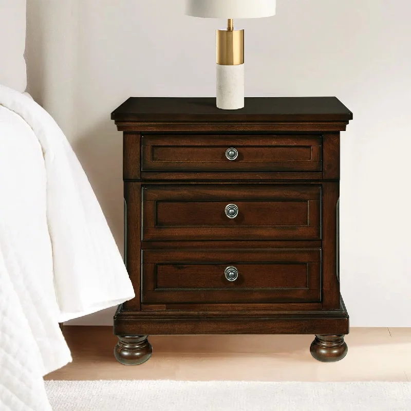 Ayla 30 Inch Classic Nightstand, Wood Frame, 2 Drawers, Hand Finished Brown