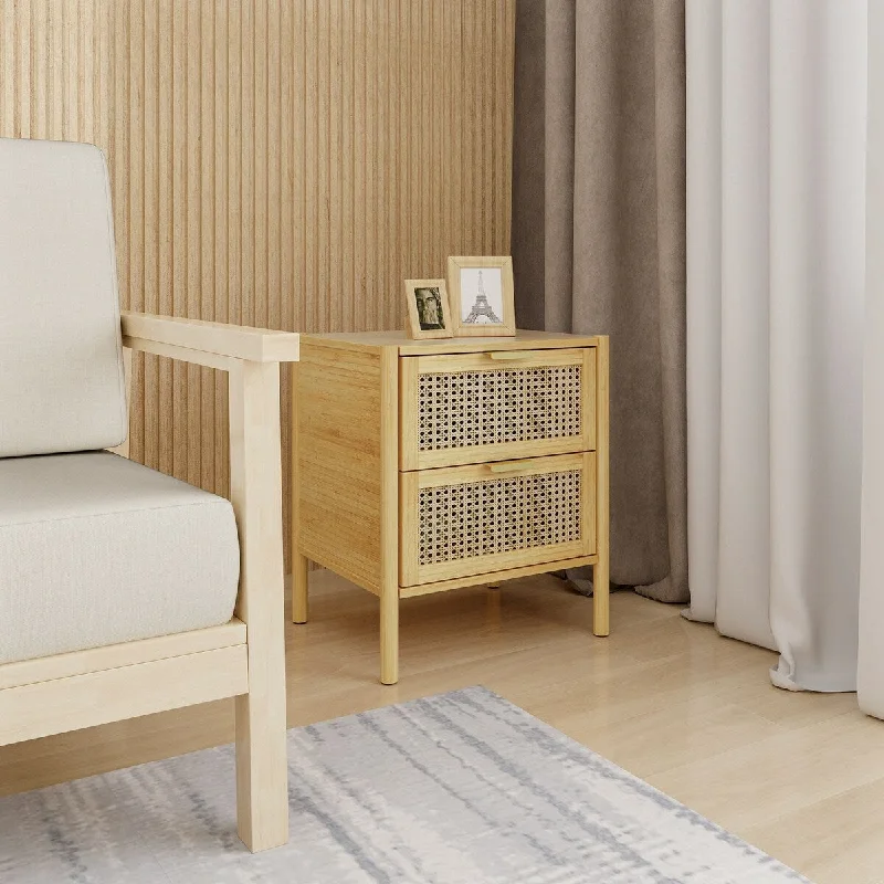 Bamboo and Rattan 2 Drawer Nightstand