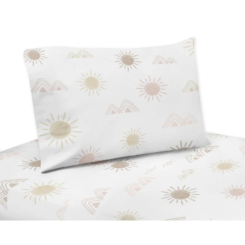 Boho Desert Sun Collection 3-piece Twin Sheet Set - Blush Pink Mauve Gold Taupe Bohemian Watercolor Mountains Southwest Nature