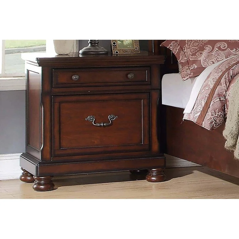 Brown Solid Wood Nightstand Storage Space Nightstand Plywood Veneer with Two Drawers