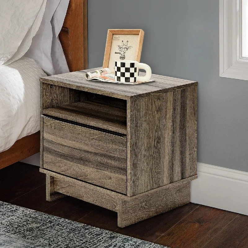 Camila 20 Inch Modern Wood Nightstand, 1 Drawer, Metal Bar Handle, Brown