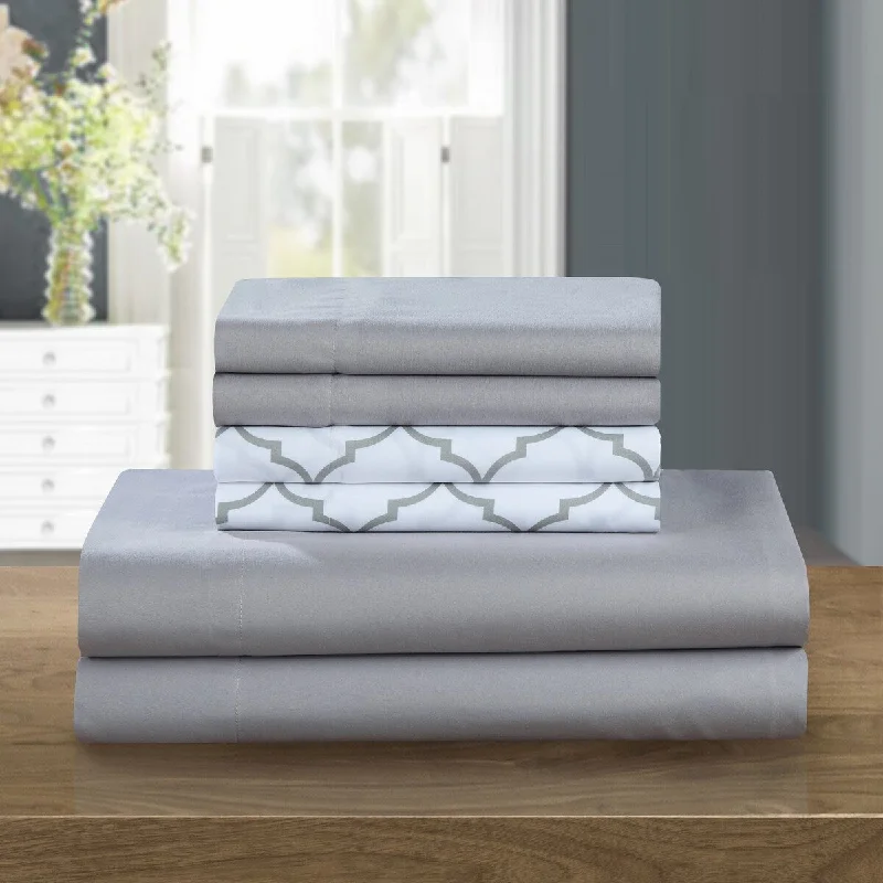 Chic Home Solid Grey with Tymon Grey 6 Piece Sheet Set