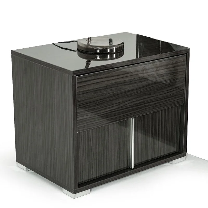 Cid Glen 24 Inch Nightstand, 2 Drawers, High Gloss, Wood Grain Details