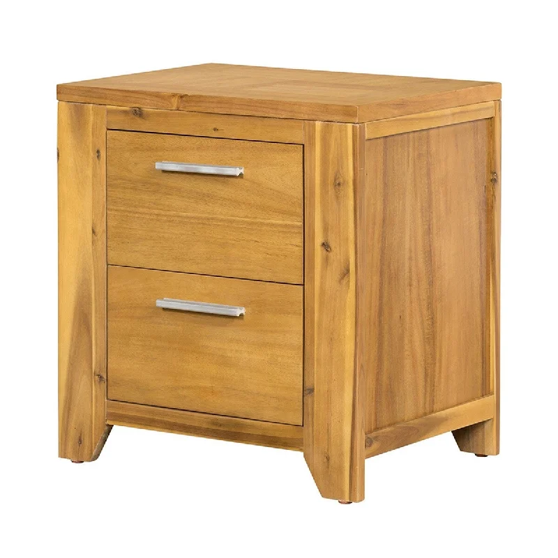 Coco 22 Inch Nightstand, Acacia Wood Design, 2 Spacious Drawers, Oak Brown