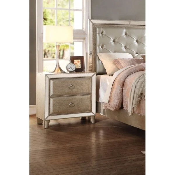 Contemporary 2 Drawers Wood Nightstand By Voeville, Gold