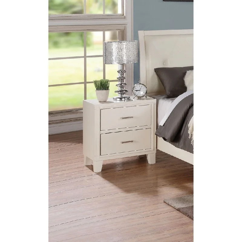 Contemporary Style Wood and Metal Nightstand with 2 Drawers, White