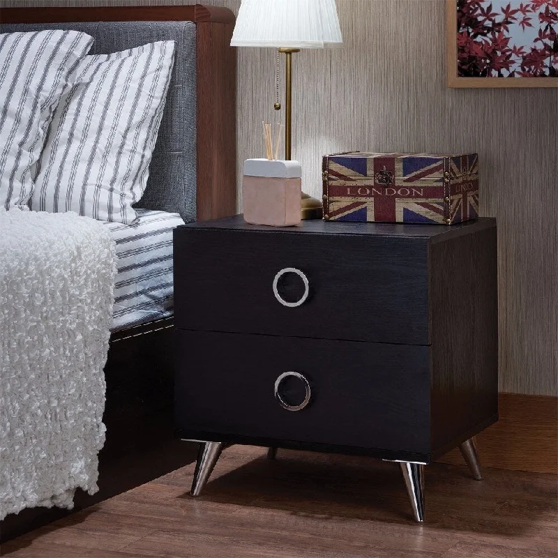 Contemporary Style Wood & Metal Nightstand By Elms, Black & Chrome