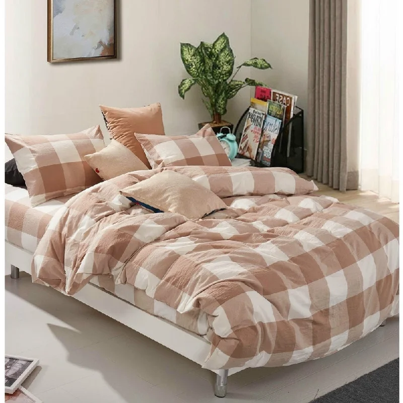 Cotton Plaid Windowpane Check 3-piece Duvet Cover Set