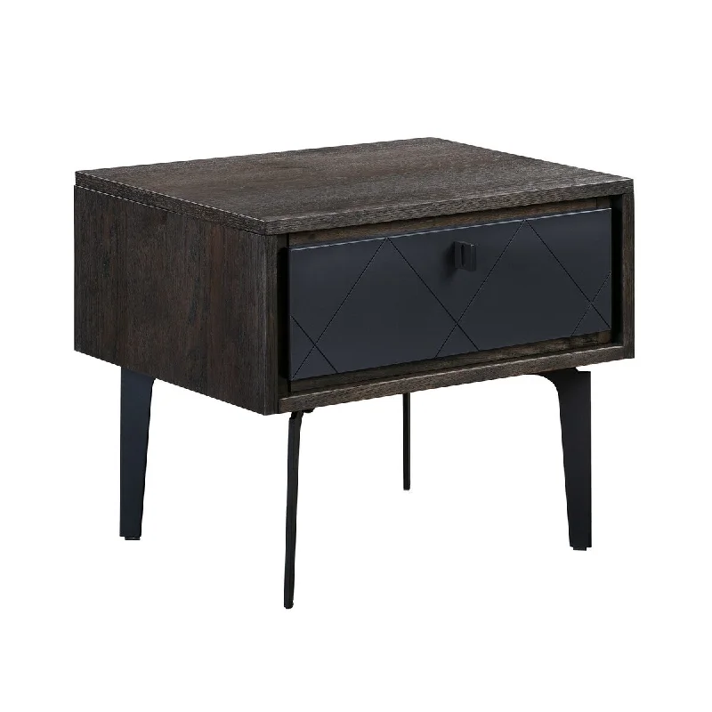 Cross Design Front 1 Drawer Wooden Nightstand, Gray and Brown