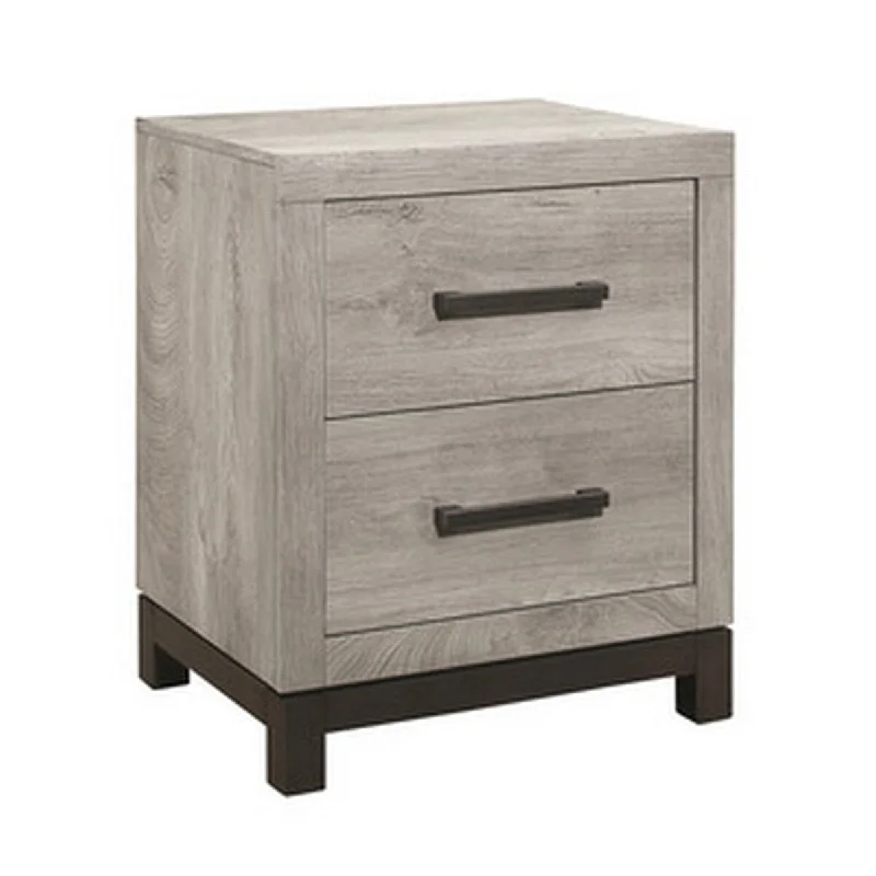 Deena 25 Inch Classic 2 Drawer Nightstand, Metal Handles, Wood Grain Gray