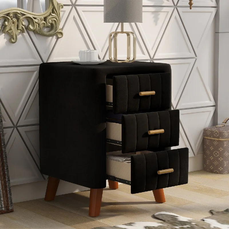 Distinguished Velvet Upholstery 3-drawer Nightstand with Tapered Legs