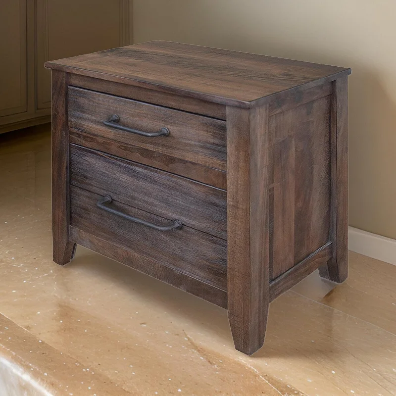 Elley 52 Inch Nightstand with 2 Drawers, Parota Wood, Rustic Brown and Gray