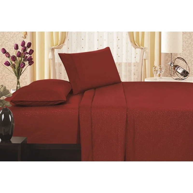 Embossed Vine Sheet Set Full Sheet Set Burgundy