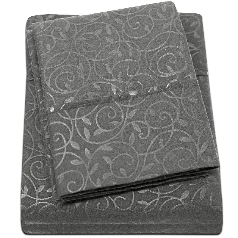 Embossed Vine Sheet Set Queen Sheet Set Gray