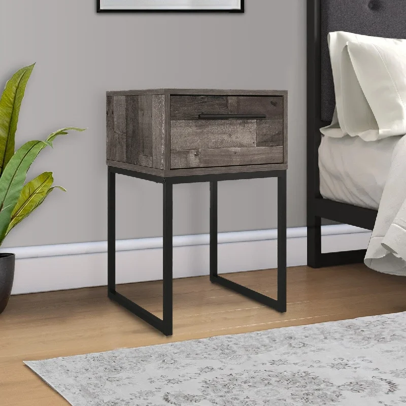 Grace 20 Inch Modern Nightstand, Metal Base and Handle, Open Shelf, Gray