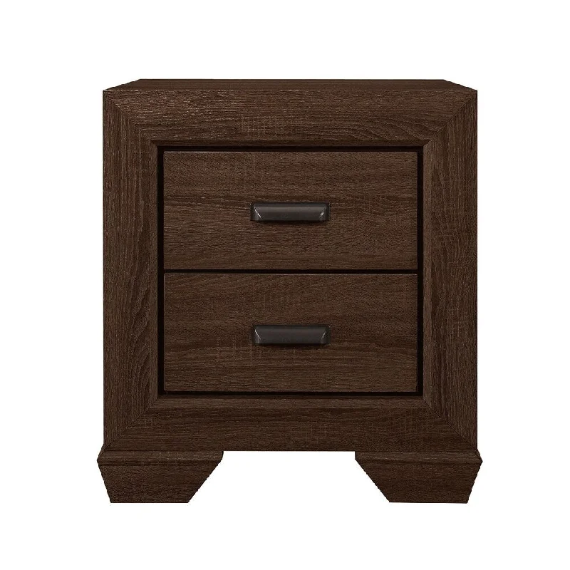 Grained 2 Drawers Wooden Frame Nightstand with Bracket Feet, Dark Brown